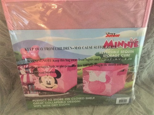 Disney Minnie Mouse Reversible Sequin Storage Bin Cube Collapsible Kids Room NEW - Picture 4 of 4