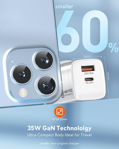 HEYMIX 35W Gan Charger, USB-C Fast PD Wall Charger, 30W/25W/20W/18W/15W QC3.0 US - Picture 3 of 6