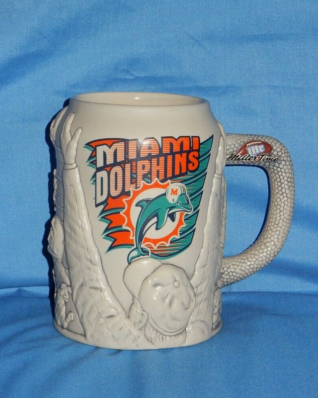 NFL Miami Dolphins Football Miller Lite Ceramic Beer 5 1/2" Mug 1st Series