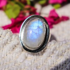 RAINBOW MOONSTONE NATURAL GEMSTONE 925 SOLID STERLING SILVER JEWELRY RING 3 TO12