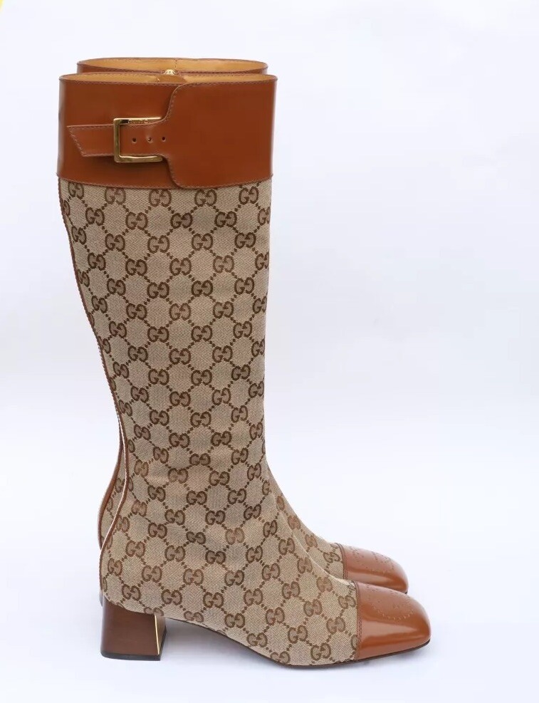 Gucci Ellis GG Supreme Cap Toe Tall Boots Size 37.5-US 7.5 in