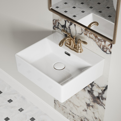 Los Flexi 16'' x 14'' Wall Mounted Bathroom Sink, White Ceramic with 3 Faucet Hole