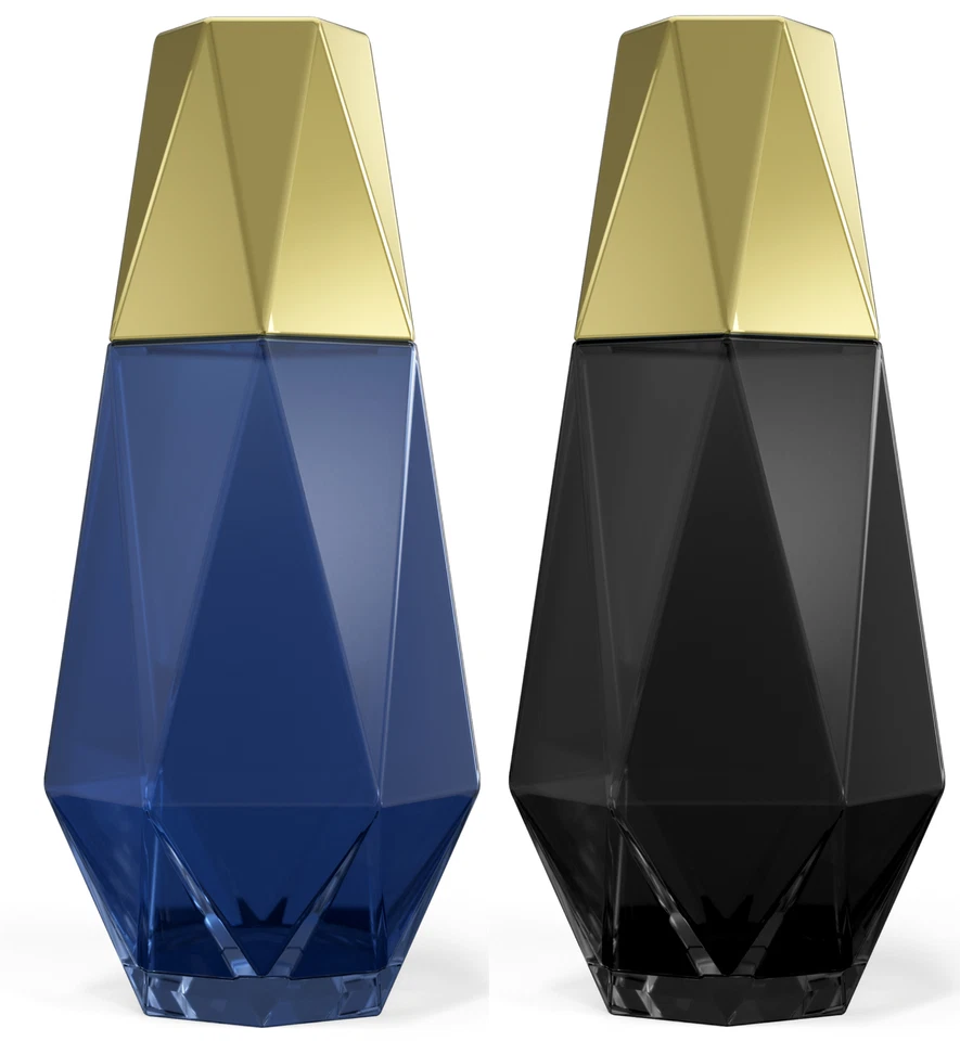 Modern Geometric Bedside Carafe, 2-Piece, 37 Oz Capacity - Navy or Black