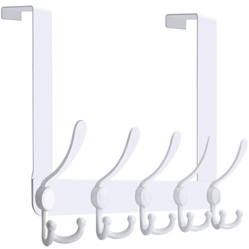over the Door Hook Door Hanger Hook Rack with 5 Tri Hooks for Hanging Coats