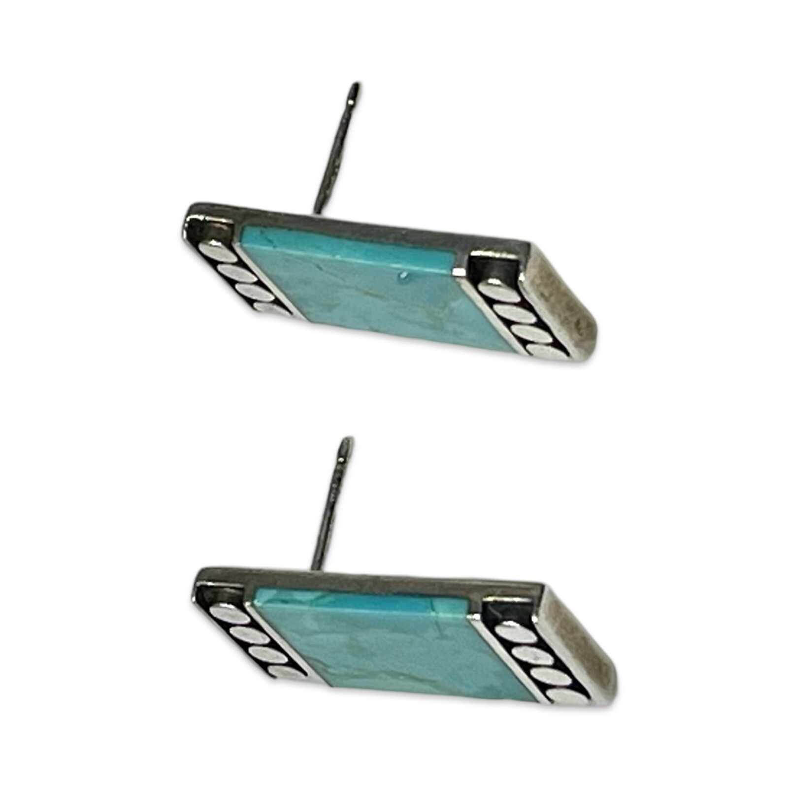 Vintage Sterling Silver Rectangular Turquoise Stu… - image 9