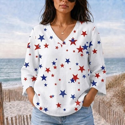 USA Casual Shirt, America Flag Blouse Shirt For Women, 4th Of July Women Shirt