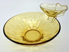 Vintage Mid Century Modern Hazelware Lyric 3 Piece Chip 'n Dip Set Gold Color