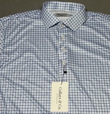 Collars and Co Dress Collar Polo Shirt Mens Medium Blue White Tattersall NEW