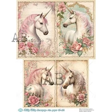 Pastel Unicorns | A4 Rice Paper | Paper for Decoupage | AB Studios
