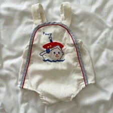 Vintage 60s steamboat embroidered onepiece romper suspender 6-9 months baby