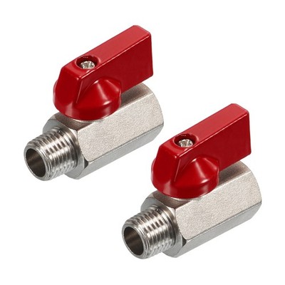 2stk 1/4 NPT Messing Mini Kugelhahn NPT Weiblich zu Männlich Absperrventil Rot