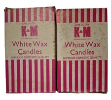 Vintage K&M White Wax Candles Boxes x2 One Dozen Boxes Retro Packaging 1 Pt box