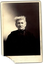 Cabinet Card Circa 1890s Elderly Woman With White Hair Dark Dress Bow Unmarked