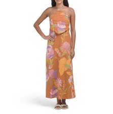 Caroline Constas Halter Dress Orange Floral Linen Blend Embroidered NWT MEDIUM