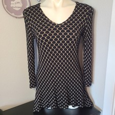 Tianello Geometric Swing Tunic Top Made in USA Women's Medium Black Beige Boho