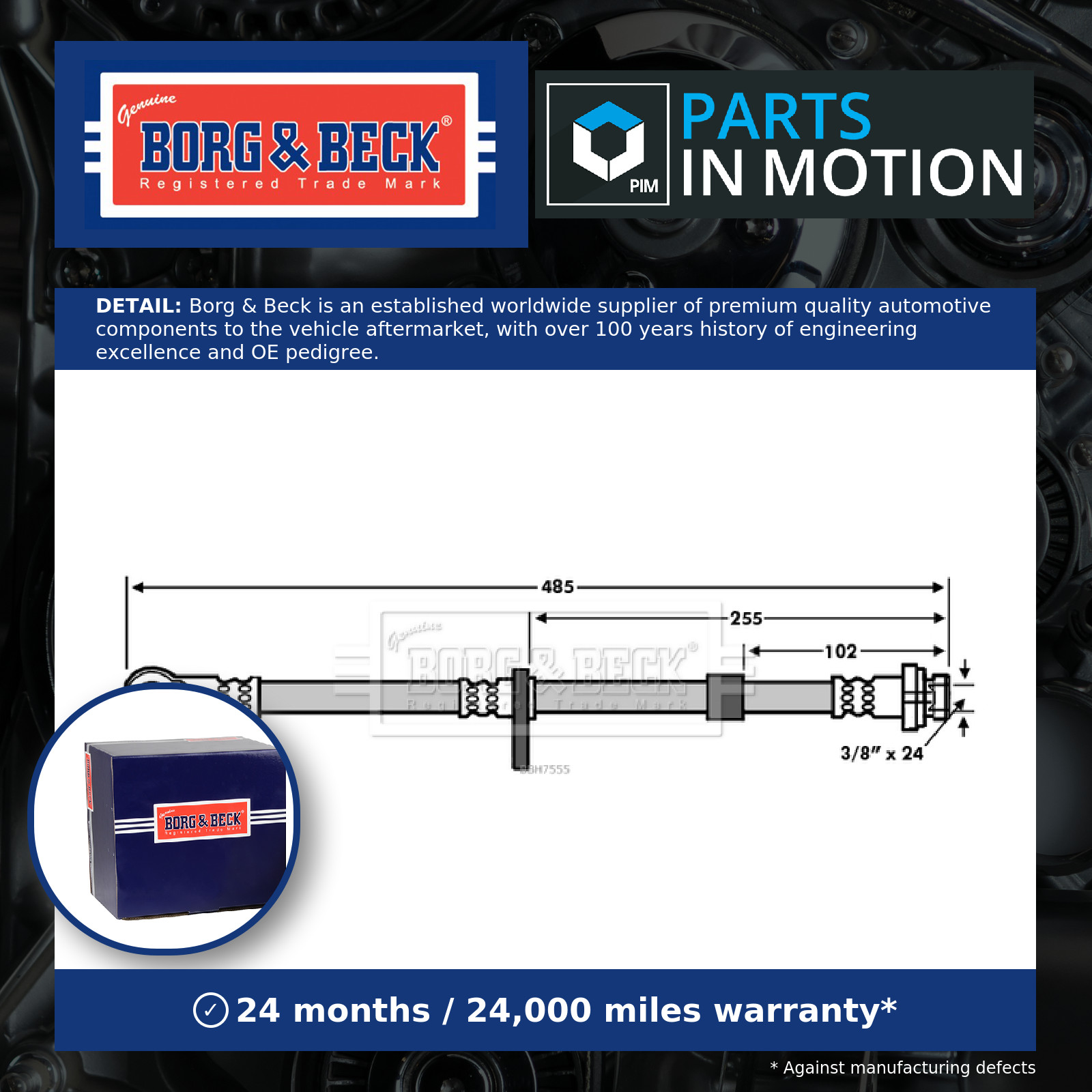 Brake Hose Front Right BBH7555 Borg & Beck Hydraulic 5105604AC Quality New