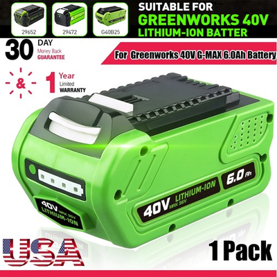 #ad 40V 6.0Ah For Greenworks 40 Volt G MAX Lithium Battery 29472 29462 29252 20202 $39.49