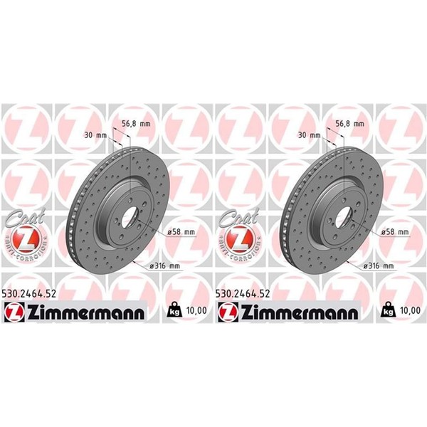 2X Zimmermann Sport Bremsscheiben 316Mm Gelocht Vorne Passend FüR-image