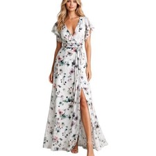 Anthropologie Hutch Pietrina Floral Wrap Maxi Dress White Size S retail $220