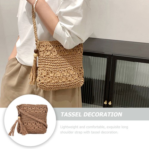 3 Pieces Messenger Bag Women's Vacation Beach Straw Tassel Hand-woven Crossbody - Picture 6 of 12