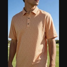 FootJoy Shirt Mens XL Peach Orange Floral Print Golf Performance Polo Short Slv