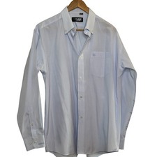 Vintage Versace Jeans Couture Blue Pinstriped Button Down Embroidered Logo Shirt