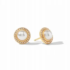 New in Box Julie Vos Odette Pearl Stud Earrings in Gold Round