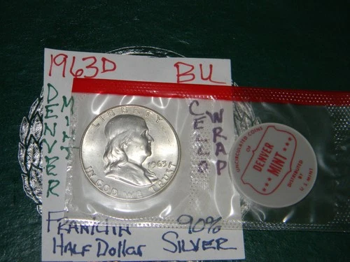 GEM BU UNCIRCULATED UNC MS 1963-D SILVER FRANKLIN HALF DOLLAR BRILLIANT LUSTER