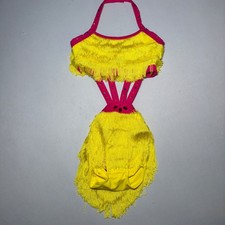 Weissman Elite Leotard Dance Costume Girls MC Yellow Pink Halter Top Fringe