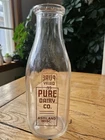 Vtg Pure Dairy Co. One Quart Glass Milk Bottle Ashland, Wisconsin 9.5" Tall