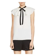 $175 NWT MAJE Lierro Crepe top Ecru peter pan collar shleeveles blouse, sz 1 XS