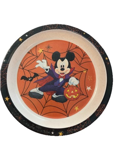Disney Mickey Mouse Halloween Plate Vampire Costume Spider Web Pumpkin Bat 8.5” - Picture 2 of 7