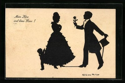 artist postcard signed Félicien Philip: Elegant gentleman presents the lady with a ros 
