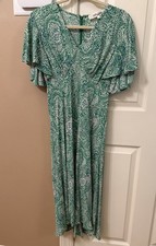 Diane von Furstenberg Women's Midi Length Paisley Flutter Sleeve Dress-Size 8 ￼