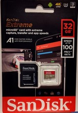 SanDisk Micro SD SDHC Card Extreme 32GB V30 U3 Class 10 Memory Card SD Adapter
