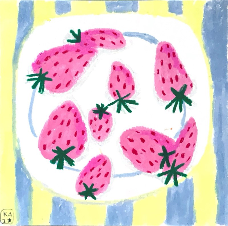 Strawberry Plate ACEO Mini Original Artwork