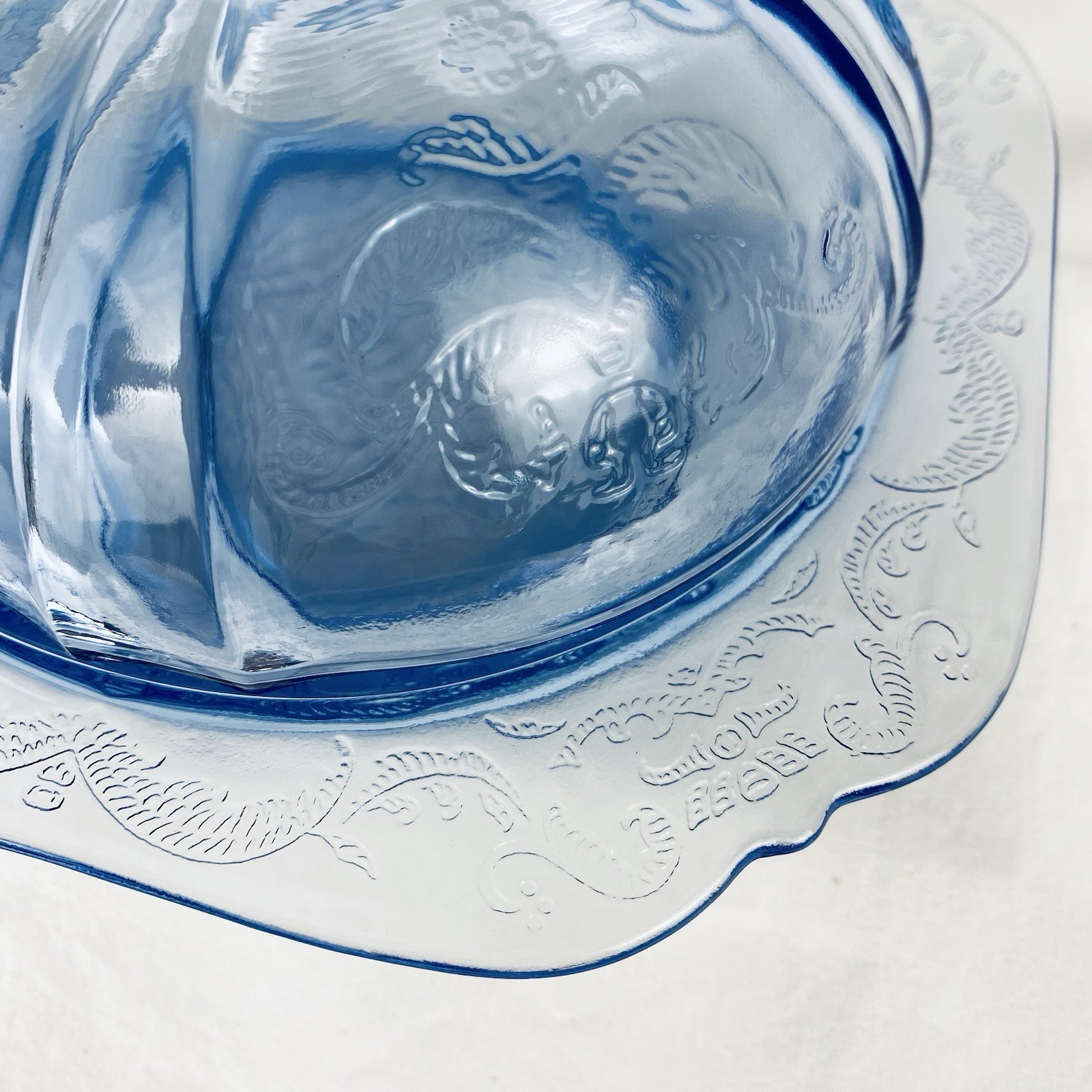 Vtg Indiana Glass Recollection Blue Federal Madrid Covered Dish