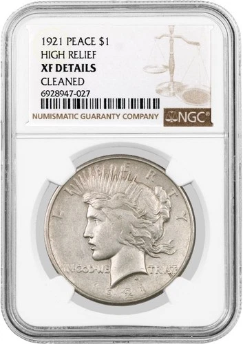 1921 High Relief $1 Silver Peace Dollar NGC XF Details Cleaned Key Date Coin