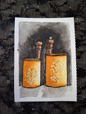 Orange Tupperware (Painting) -Original ACEO-2.5"X3.5"Watercolor - HallieWattsArt