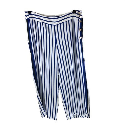 Lauren Ralph Lauren Striped Satin Wide Leg Trousers Nautical Blue White 18W