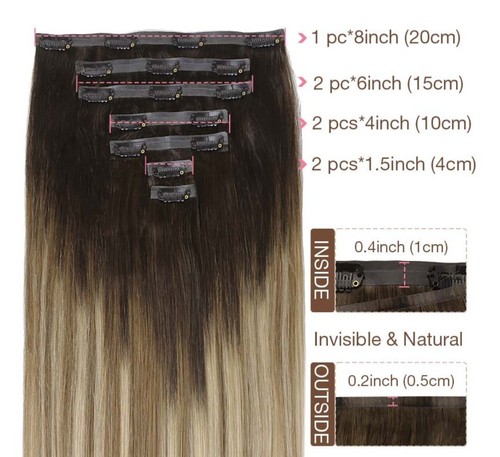 GOO GOO Seamless Clip-In Extensions, Remy Real Human Hair, Dirty Blonde, 16 Inch - Picture 2 of 12