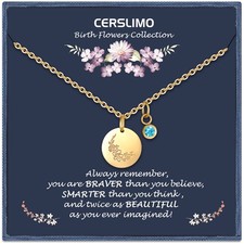 Birthday Gifts for Her Birth Flower Necklaces, 18K Gold Plated Dainty March Birt