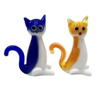 Murano Glass Handcrafted Cat Set (2 pcs) Blue & Yellow Unique Figurines
