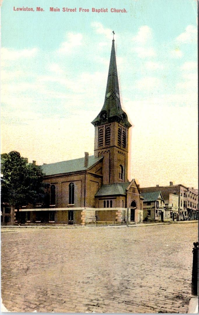 1914, Main Street Free Baptist Church, LEWISTON, Maine Postcard - Leighton