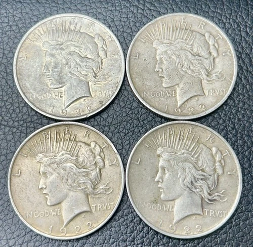 4 1922 Peace Dollars  90% Silver $1 Coins F-XF Condition Selling Under Melt
