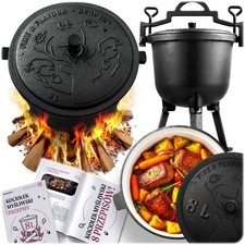 BERDSEN Gusseisen-Kessel emailliert Feuerkessel auf Füßen mit Deckel 8 Liter