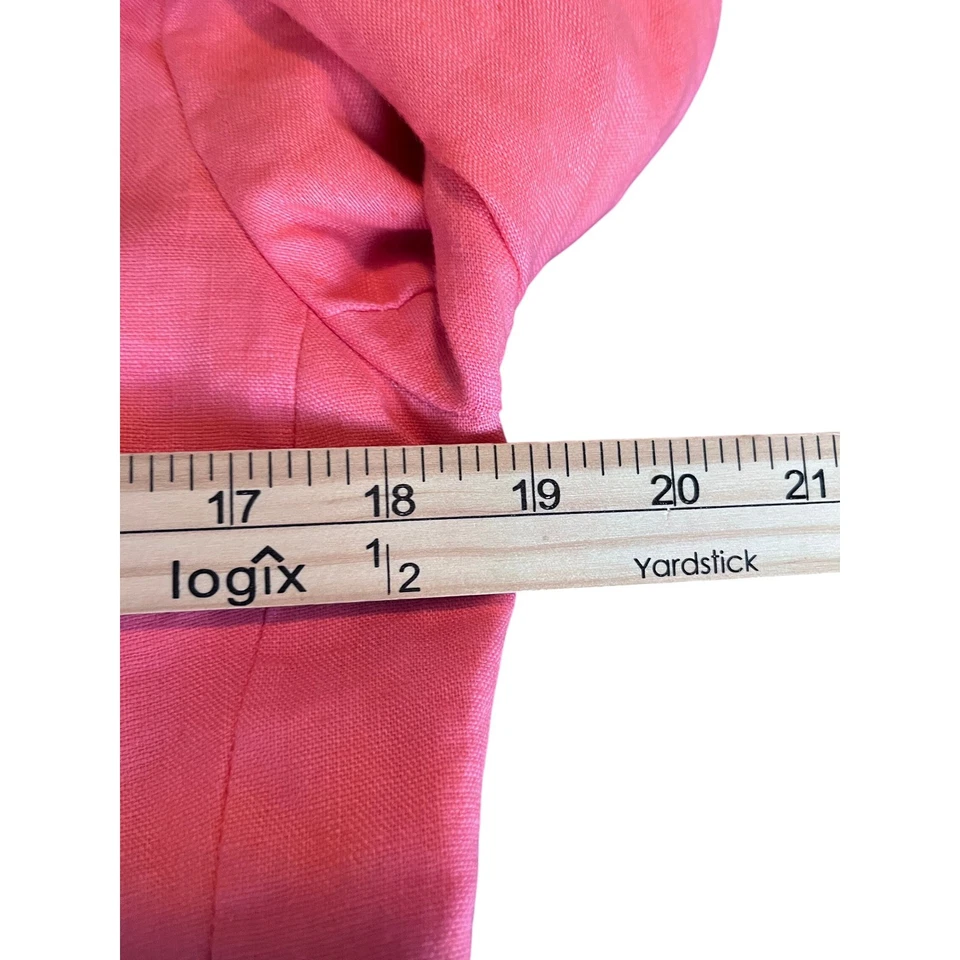 Willi Smith 粉色亚麻混纺流苏无领开襟西装外套 8 码 — 第 4/4 张图片