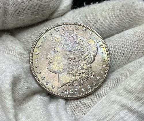1885 P Morgan Silver Dollar Iridescent TONED BU UNC Philadelpha Nice T27