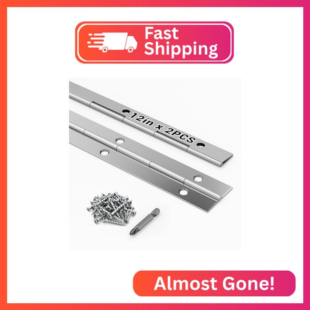 Arwnnklo 2 pcs Continuous Piano Hinges,12"x1.2",0.047 inch Leaf Thickness