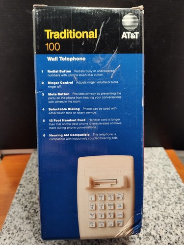 AT&T Wall Mount Telephone Push Button Dial. Traditional 100. Ivory. New Open Box - Zdjęcie 7 z 13